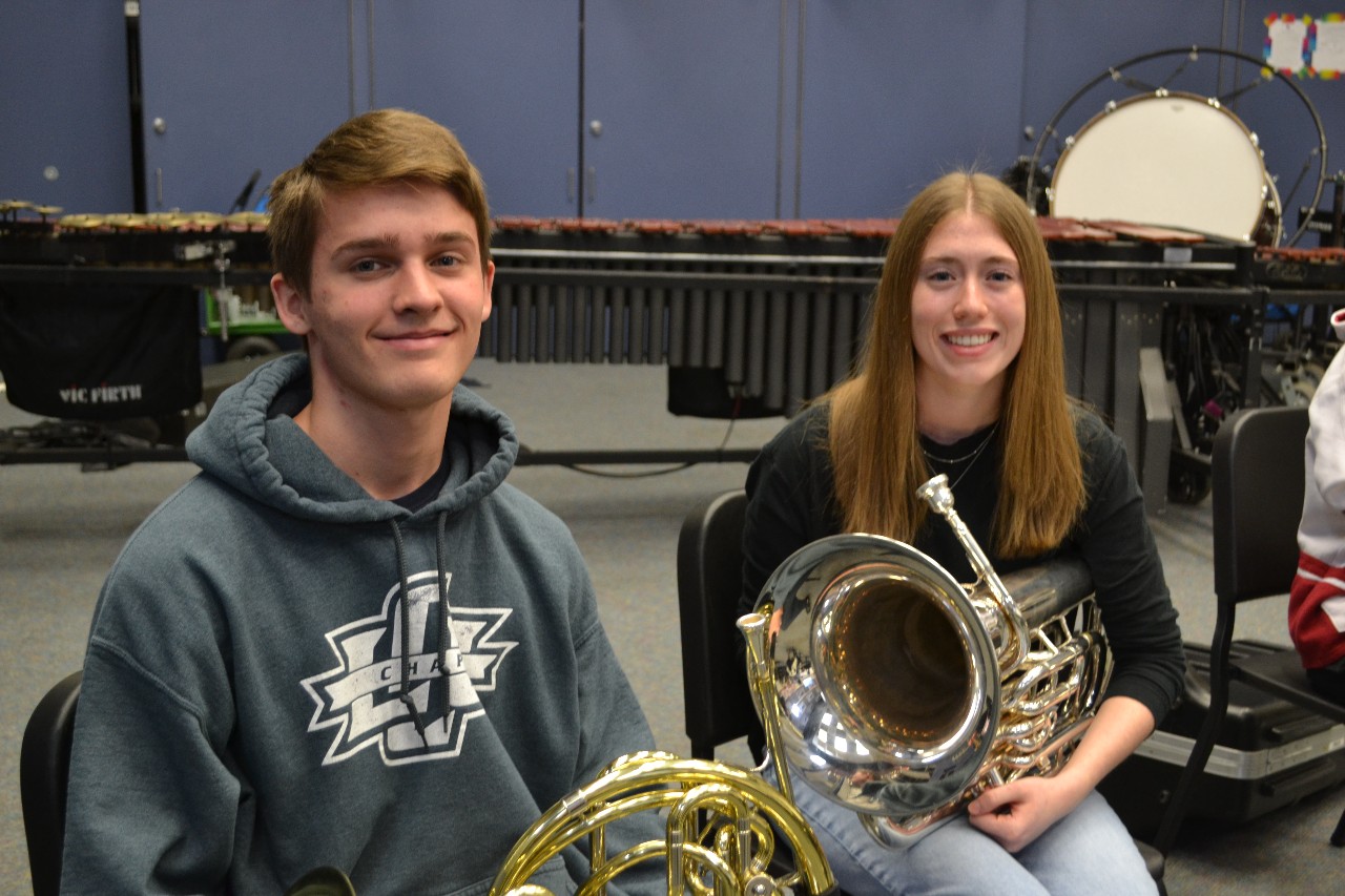 (Left to right) Micah Blanchard will be performing on french horn, and Lauryn Gassiot on euphonium. 